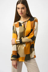 Joseph Ribkoff Recycled Satin Abstract Print Straight Tunic 253011 Black/Multi