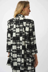 Joseph Ribkoff Jacquard Sweater Plaid Print A-Line Jacket 253017 Black/Cream