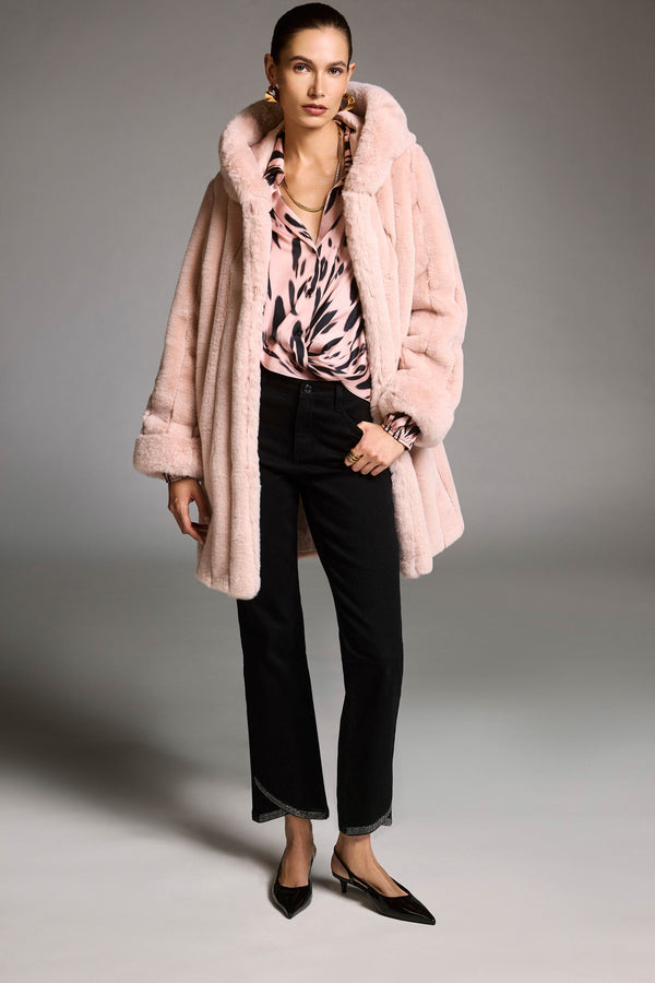 Joseph Ribkoff Recycled Satin Animal Print Draped Top 253059 Pink/Black