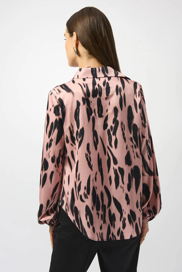 Joseph Ribkoff Recycled Satin Animal Print Draped Top 253059 Pink/Black