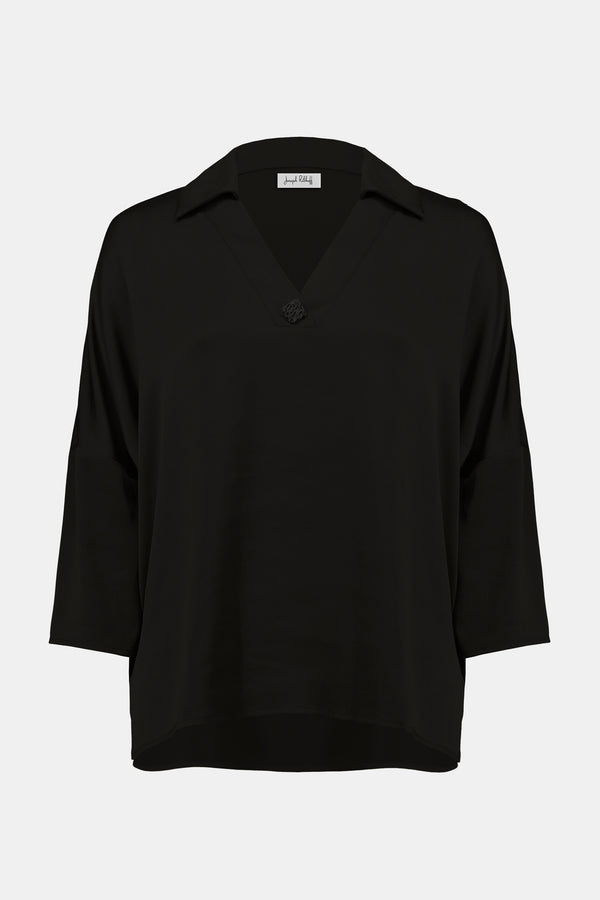 Joseph Ribkoff Recycled Hammered Satin Boxy Top 253076 Black