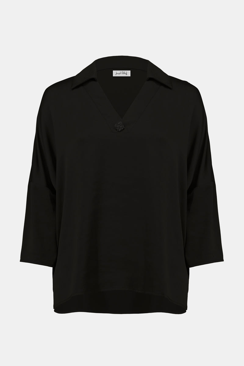 Joseph Ribkoff Recycled Hammered Satin Boxy Top 253076 Black