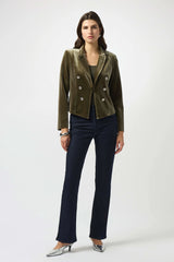 Joseph Ribkoff Velvet Knit Fitted Blazer 253193 | Khaki