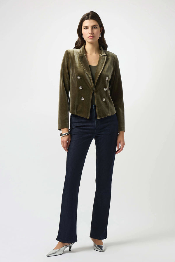 Joseph Ribkoff Velvet Knit Fitted Blazer 253193 | Khaki