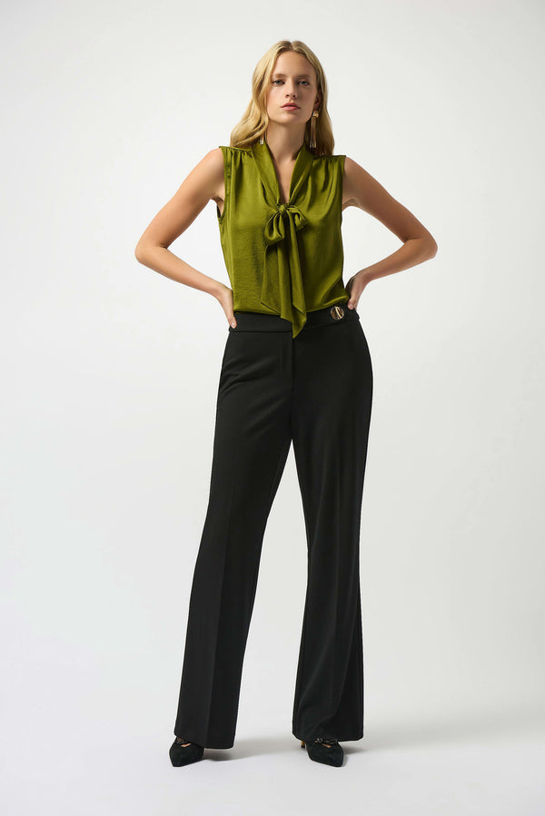 Joseph Ribkoff Recycled Satin Tie Neck Top 253225 Artichoke