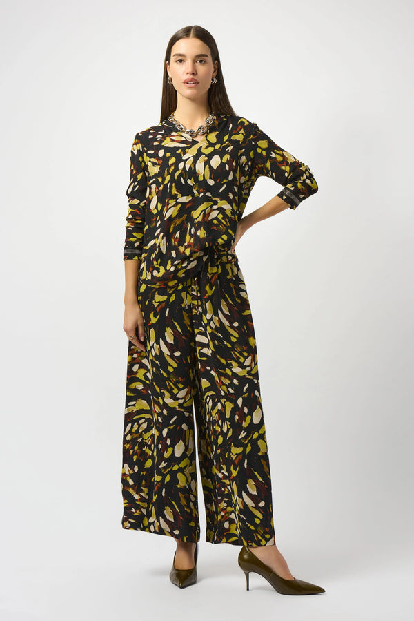 Joseph Ribkoff Recycled Soft Twill Animal Print Wide-Leg Pants 253247 Black/Multi