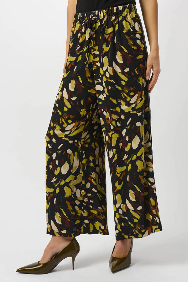 Joseph Ribkoff Recycled Soft Twill Animal Print Wide-Leg Pants 253247 Black/Multi