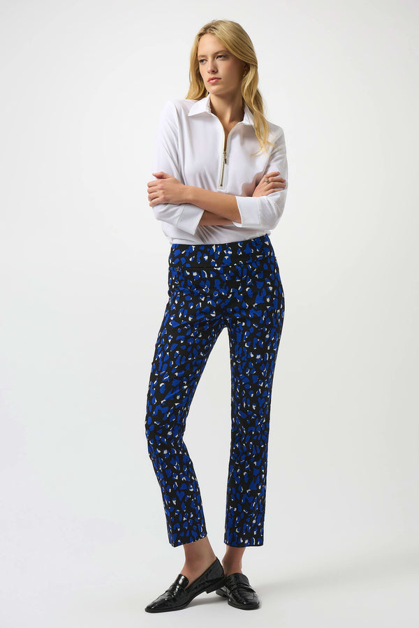 Joseph Ribkoff Millennium Print Straight Leg Pull-On Pants 253268 Black/Royal Sapphire