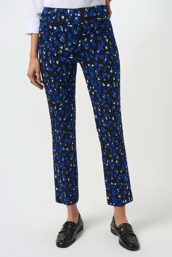 Joseph Ribkoff Millennium Print Straight Leg Pull-On Pants 253268 Black/Royal Sapphire