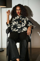 Joseph Ribkoff Signature | Jacquard Floral Print Swing Jacket 253719 Black/Off-White