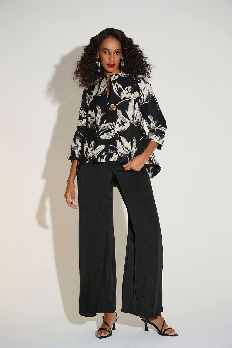 Joseph Ribkoff Signature | Jacquard Floral Print Swing Jacket 253719 Black/Off-White