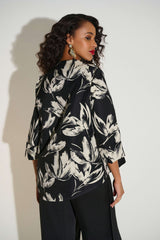 Joseph Ribkoff Signature | Jacquard Floral Print Swing Jacket 253719 Black/Off-White