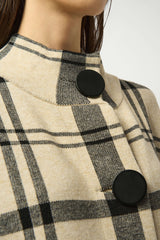Joseph Ribkoff Jacquard Sweater Knit Plaid Poncho 253903 | Champagne/Black