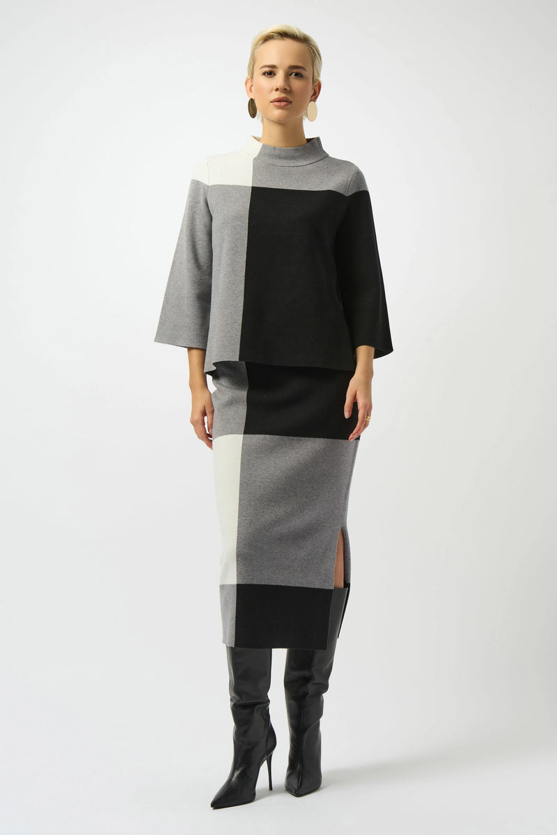 Joseph Ribkoff Jacquard Sweater Color Block Pullover 253907 Black/Grey/Vanilla