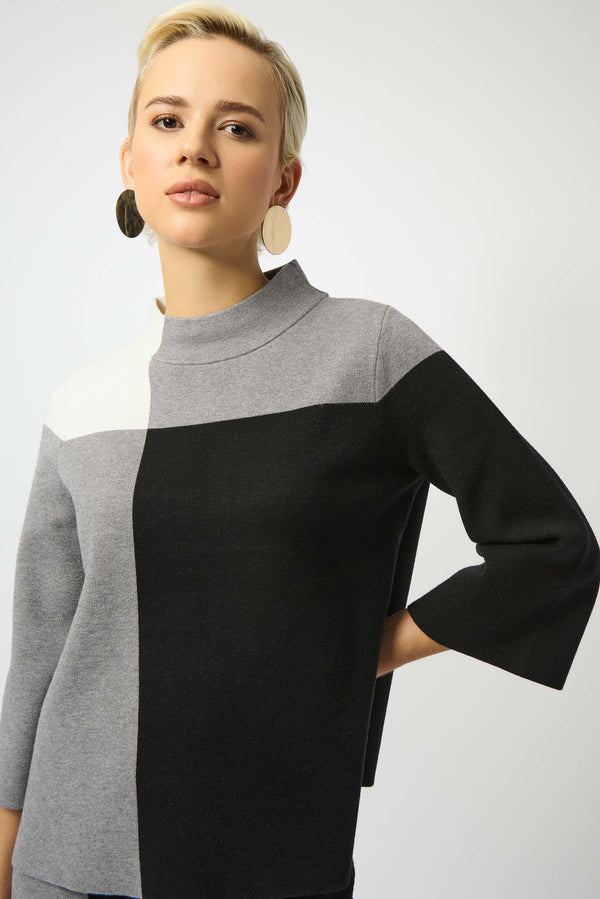 Joseph Ribkoff Jacquard Sweater Color Block Pullover 253907 Black/Grey/Vanilla