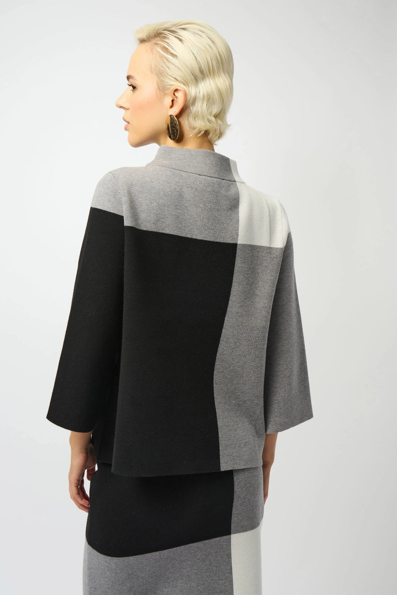 Joseph Ribkoff Jacquard Sweater Color Block Pullover 253907 Black/Grey/Vanilla