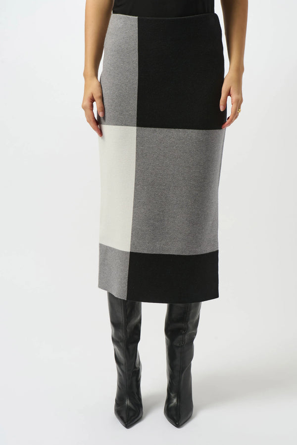 Joseph Ribkoff Jacquard Sweater Color Block Skirt 253908 Black/Grey/Vanilla