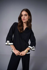 Joseph Ribkoff Sweater Knit Colour Block Top 253909 | Black/Vanilla