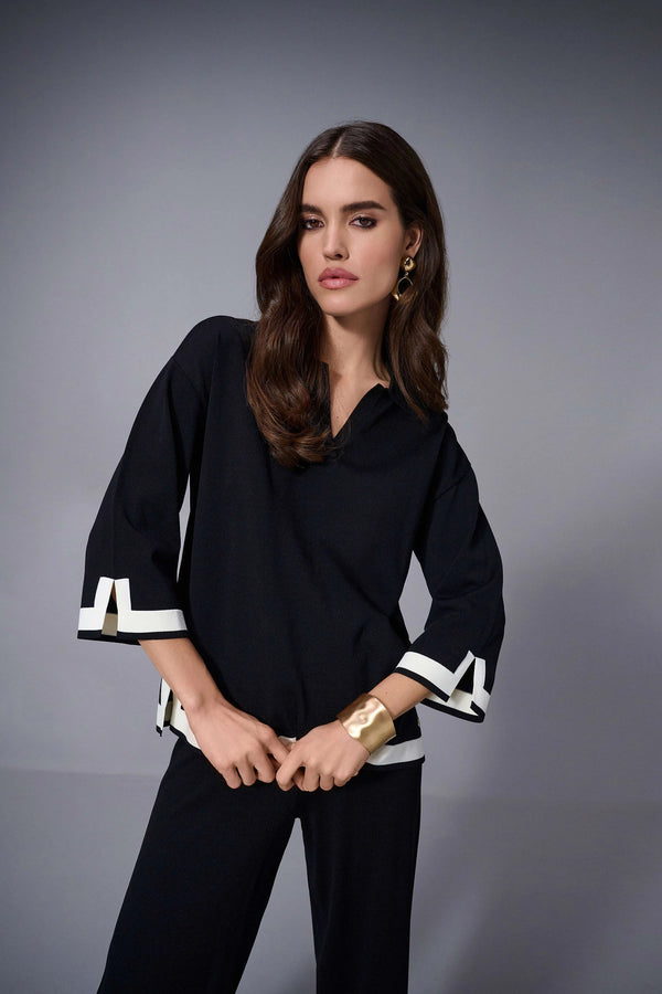 Joseph Ribkoff Sweater Knit Colour Block Top 253909 | Black/Vanilla