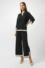 Joseph Ribkoff Sweater Knit Colour Block Top 253909 | Black/Vanilla