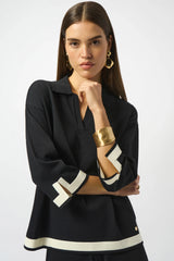 Joseph Ribkoff Sweater Knit Colour Block Top 253909 | Black/Vanilla