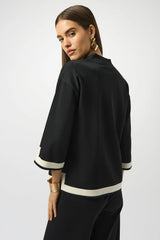 Joseph Ribkoff Sweater Knit Colour Block Top 253909 | Black/Vanilla