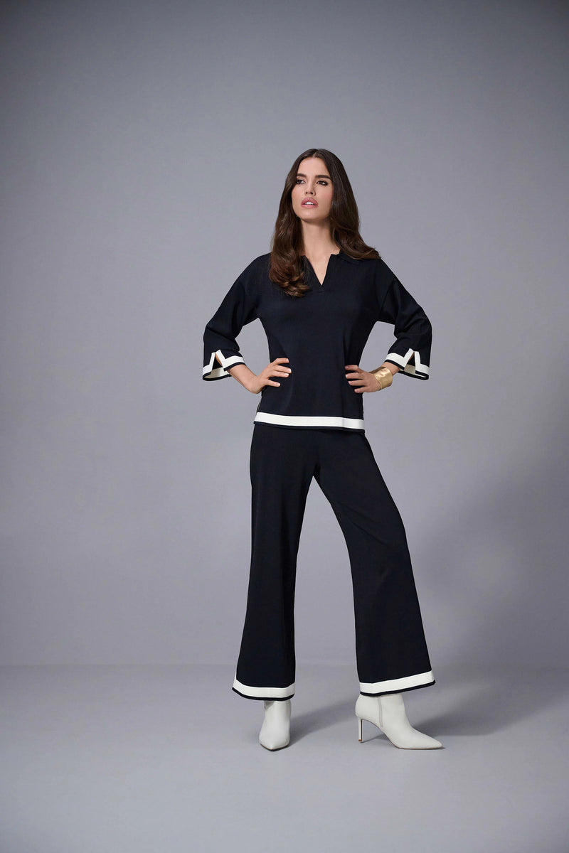 Joseph Ribkoff Sweater Knit Colour Block Culotte Pants 253910 | Black/Vanilla