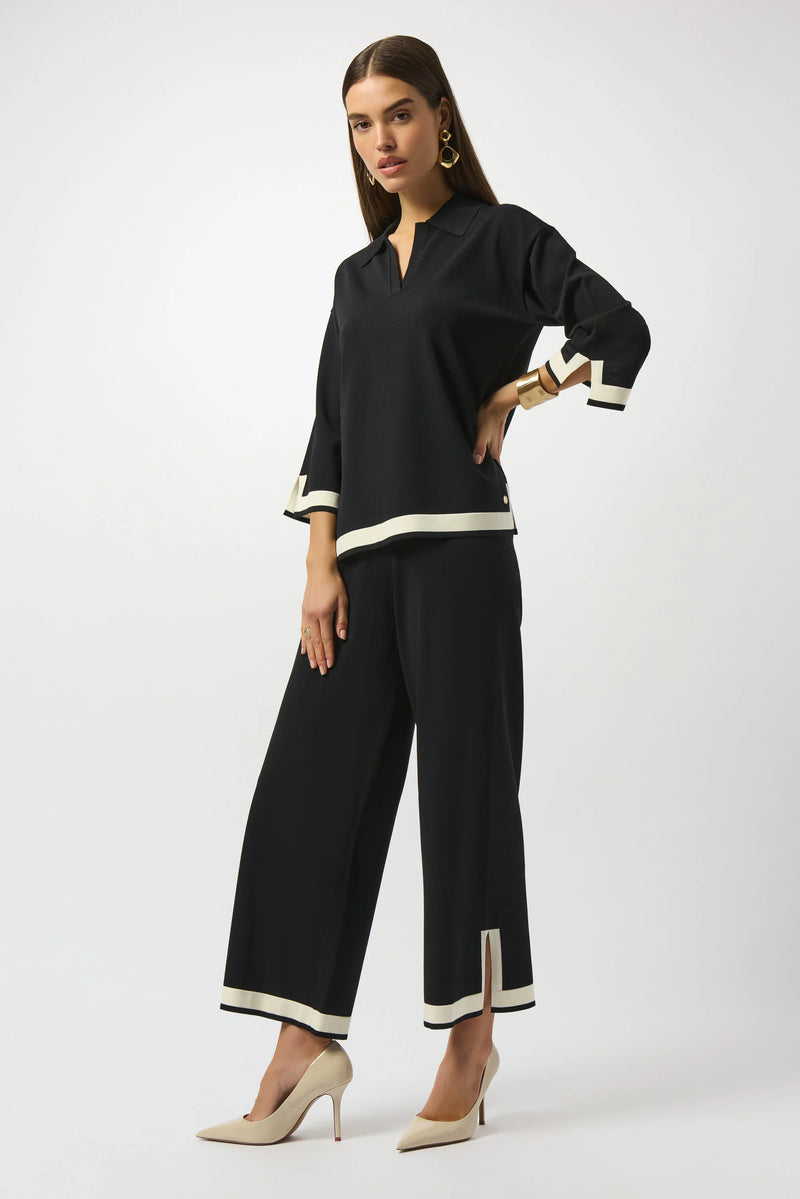 Joseph Ribkoff Sweater Knit Colour Block Culotte Pants 253910 | Black/Vanilla