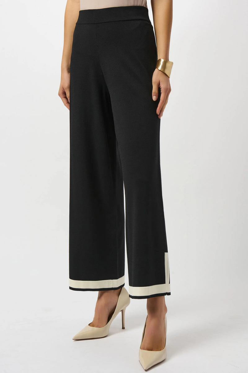Joseph Ribkoff Sweater Knit Colour Block Culotte Pants 253910 | Black/Vanilla
