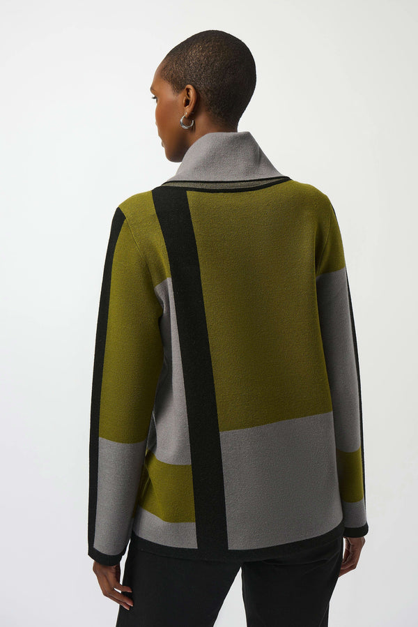Joseph Ribkoff Jacquard Sweater Color Block Pullover 253911 Black/Artichoke/Grey