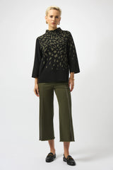 Joseph Ribkoff Jacquard Animal Print Sweater 253912 Black/Avocado