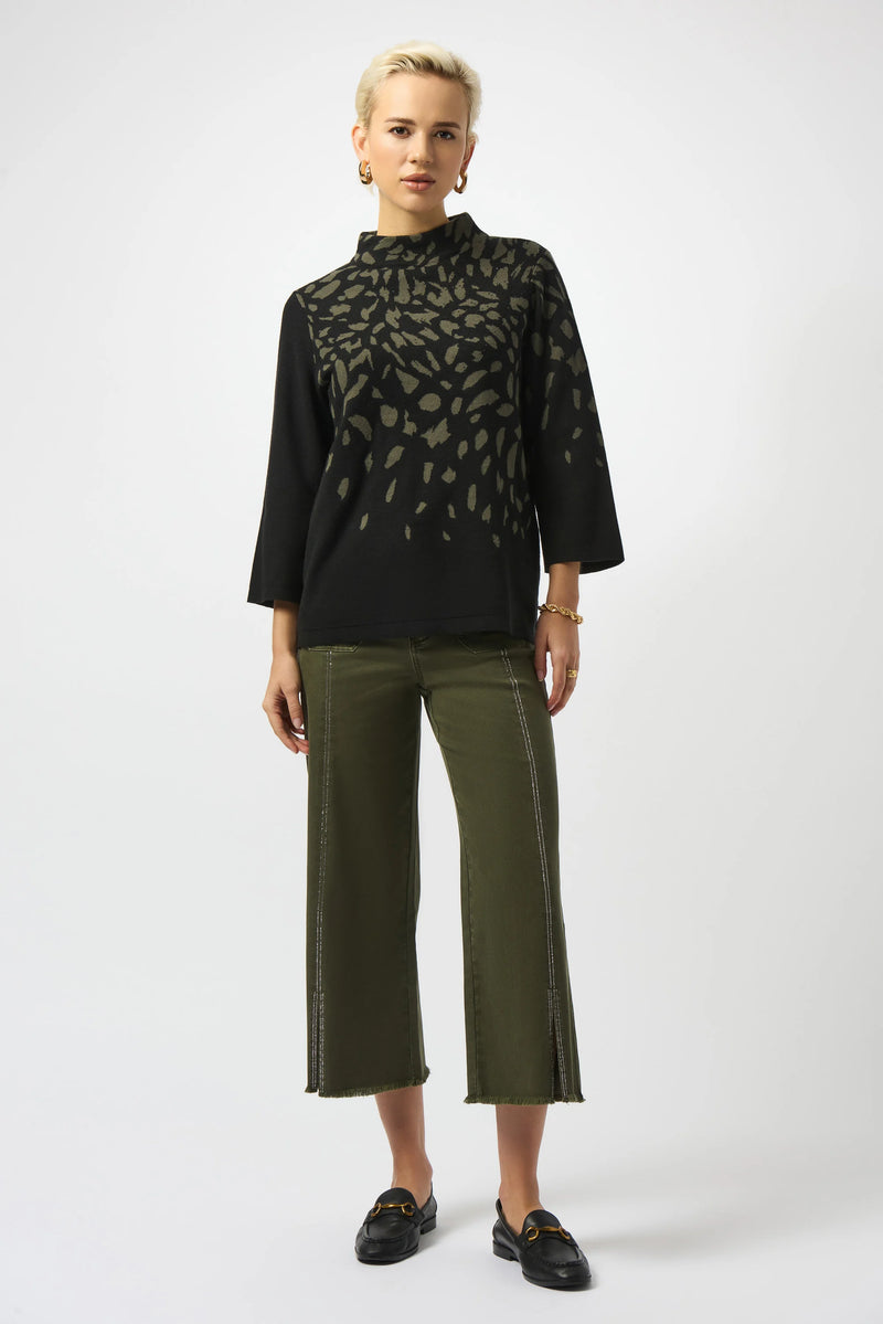 Joseph Ribkoff Jacquard Animal Print Sweater 253912 Black/Avocado