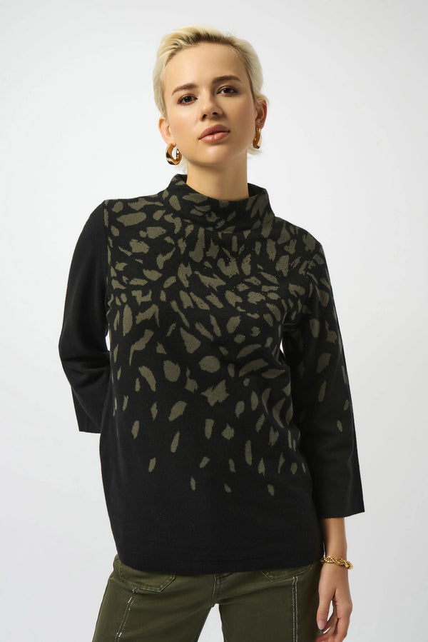 Joseph Ribkoff Jacquard Animal Print Sweater 253912 Black/Avocado