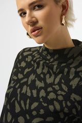 Joseph Ribkoff Jacquard Animal Print Sweater 253912 Black/Avocado