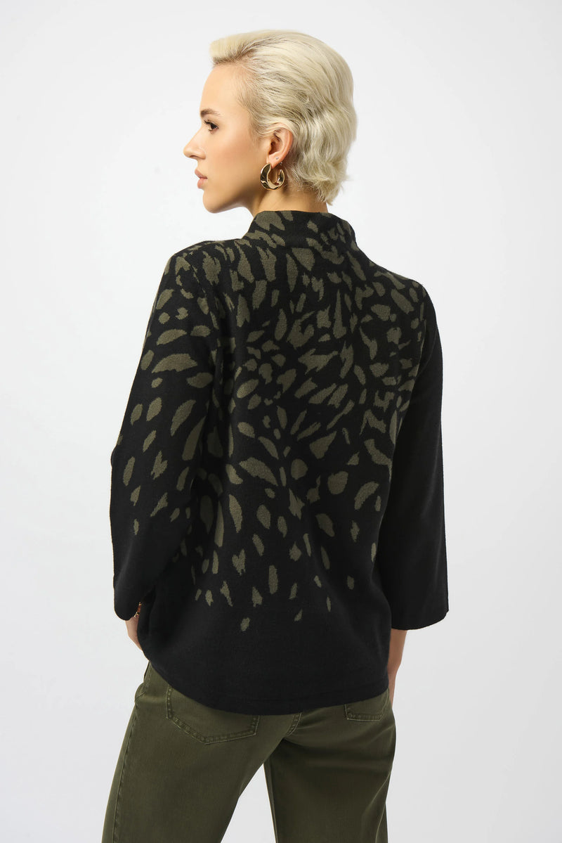 Joseph Ribkoff Jacquard Animal Print Sweater 253912 Black/Avocado