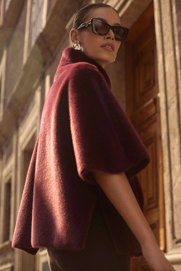 Joseph Ribkoff Bonded Faux Fur Suede Jacket 253924 Merlot