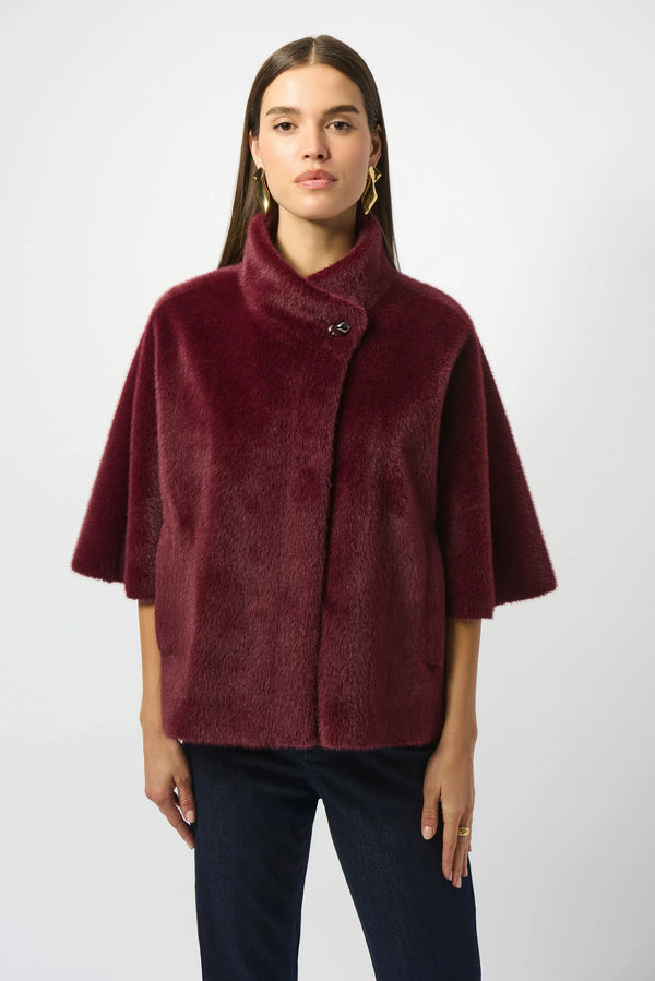 Joseph Ribkoff Bonded Faux Fur Suede Jacket 253924 Merlot