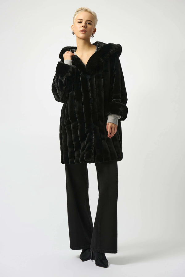 Joseph Ribkoff Faux Fur Reversible Hooded Coat 253926 Black