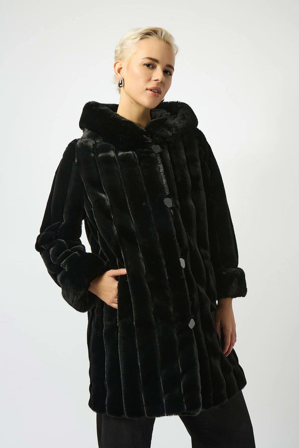 Joseph Ribkoff Faux Fur Reversible Hooded Coat 253926 Black