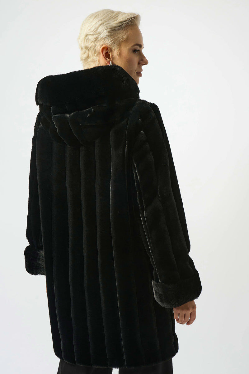 Joseph Ribkoff Faux Fur Reversible Hooded Coat 253926 Black