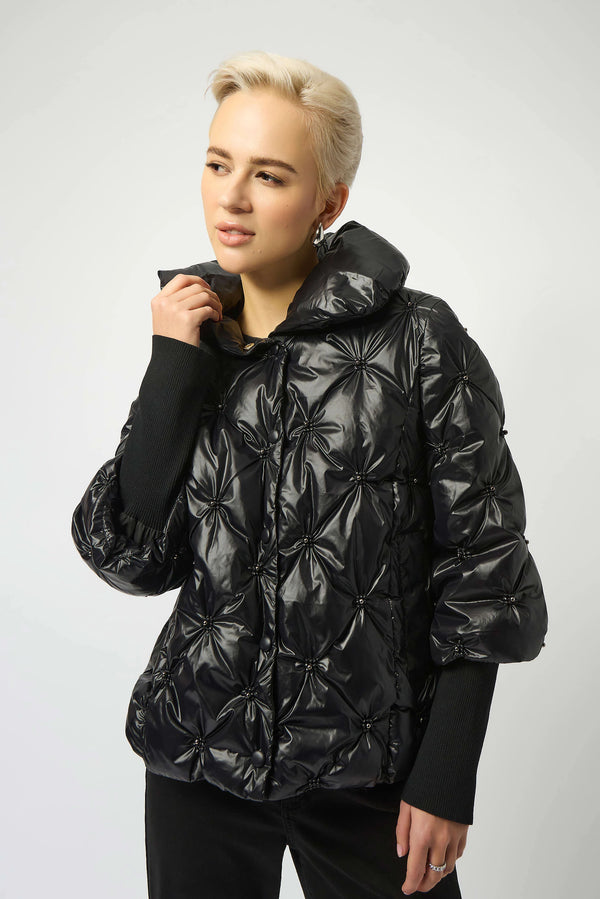 Joseph Ribkoff Pearl Quilted Puffer Trapeze Jacket 253931 Black