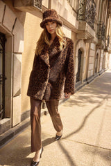 Joseph Ribkoff Faux Fur Leopard Print Double-Breasted Coat 253937 Beige/Black