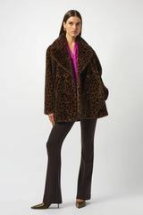 Joseph Ribkoff Faux Fur Leopard Print Double-Breasted Coat 253937 Beige/Black