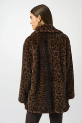 Joseph Ribkoff Faux Fur Leopard Print Double-Breasted Coat 253937 Beige/Black