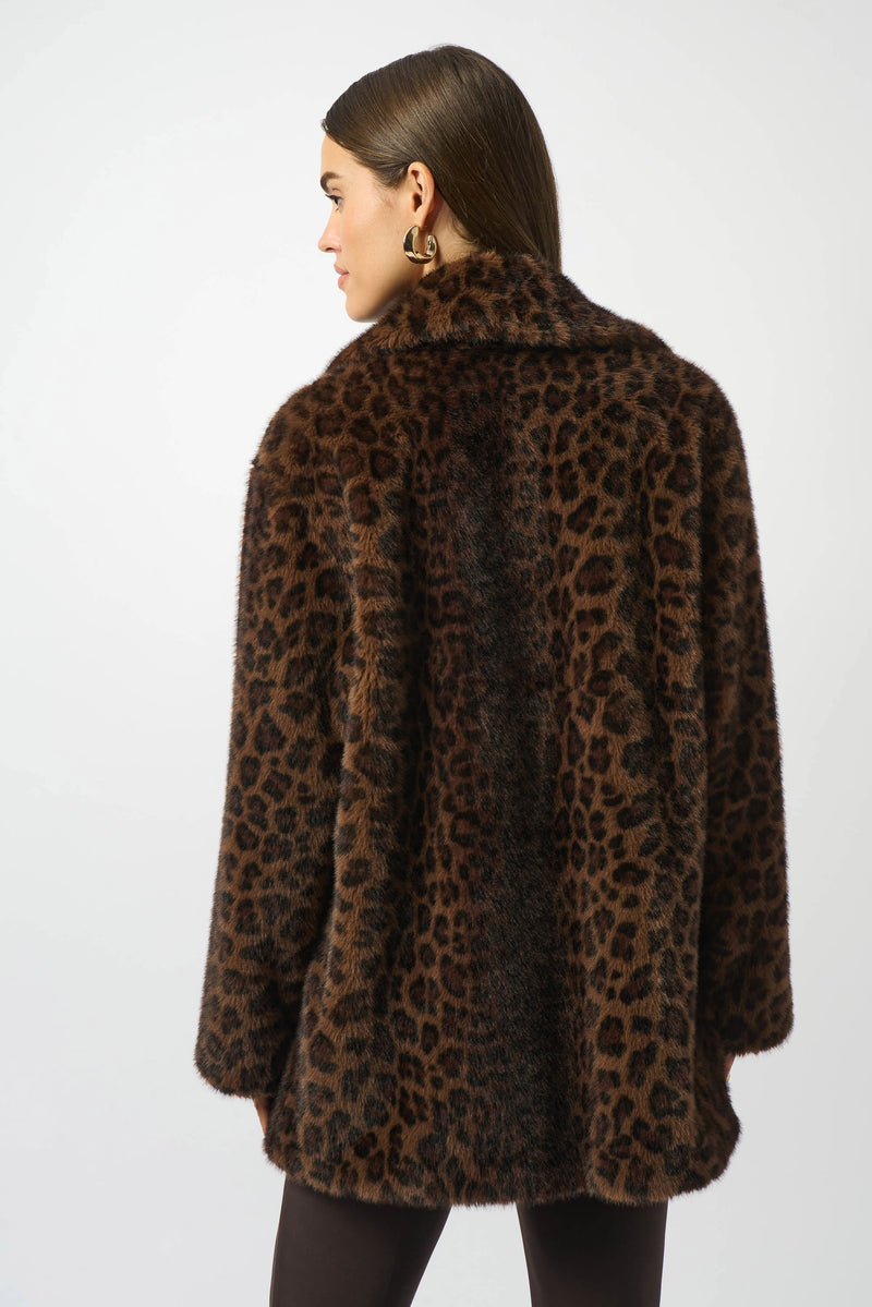 Joseph Ribkoff Faux Fur Leopard Print Double-Breasted Coat 253937 Beige/Black