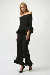 Joseph Ribkoff Georgette Off Shoulder Pleated Top 253939 Black