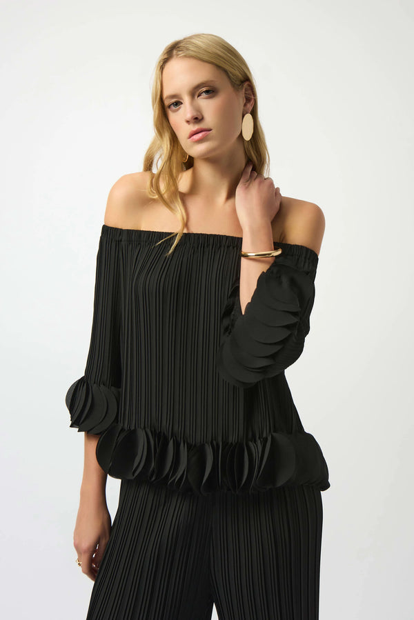 Joseph Ribkoff Georgette Off Shoulder Pleated Top 253939 Black