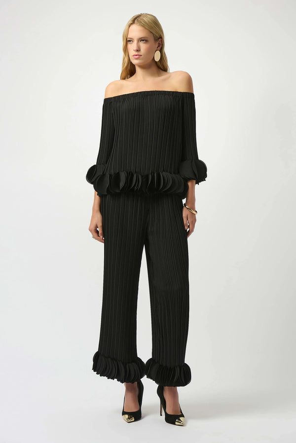 Joseph Ribkoff Georgette Wide Leg Pleated Pants 253940 Black