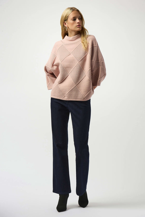 Joseph Ribkoff Textured Sweater Knit Mock Neck Pullover 253943 Rosé