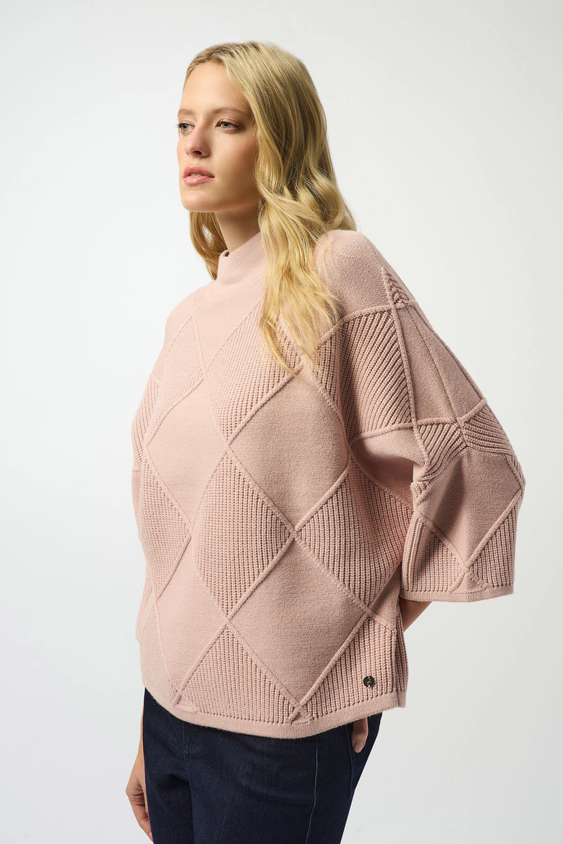 Joseph Ribkoff Textured Sweater Knit Mock Neck Pullover 253943 Rosé